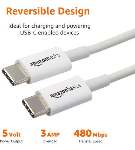 Cabo Usb Amazon Basics Tipo C - Tipo C 2.0 183 Cm Branco