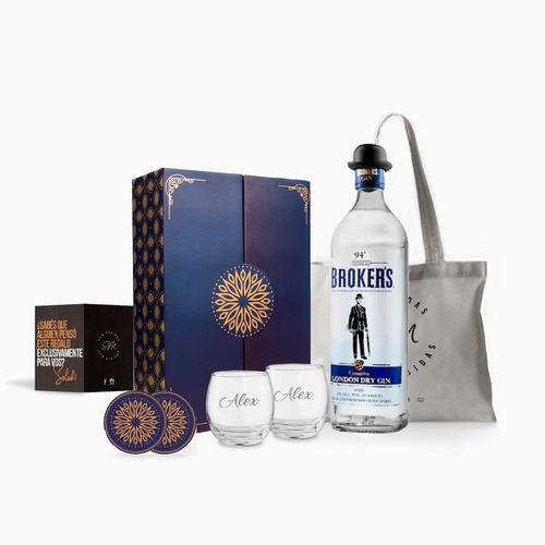 Gin Brokers London Dry 750ml + 2 Vasos Estuche Kit Regalo