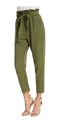 Pantalon Cintura Alta Elastica Bolsillos Verde Mujer Vesti