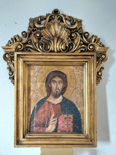 Pintura Al Oleo Cristo Pantocrátor. Arte Sacro.