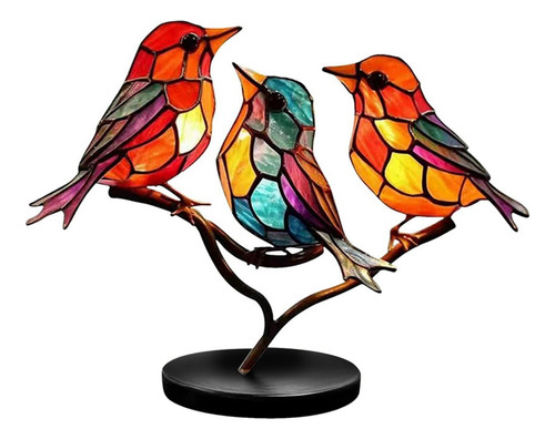 Adornos De Escritorio Stained Birds Branch, Multicolor Con F