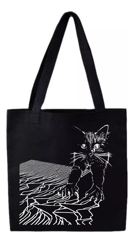 Ecobag Cat Of Unknown Pleasure - Algodão Cru - Preto 35x35cm