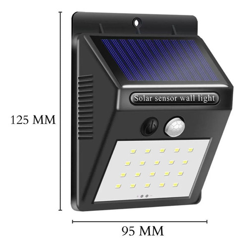 Luminária Solar 20 Leds Fotocélula Sensor Luz De Parede