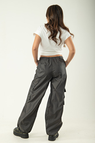 Pantalon Parachute De Ciré Cargo Con Elastico Byh