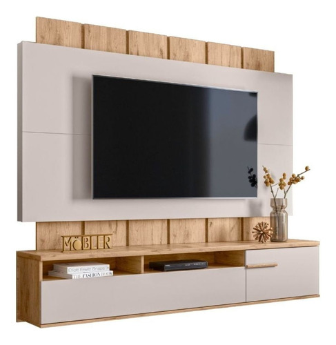 Rack Bancada Suspenso Painel Para Tv 70 Lena Teca Ártico Cor Creme