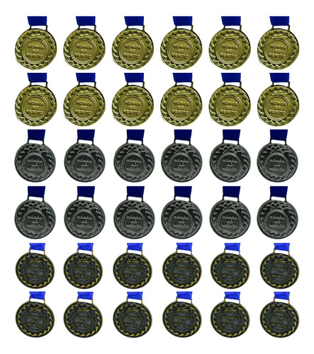 Kit C/12 Medalhas De Ouro + 12 Prata + 12 Bronze M30