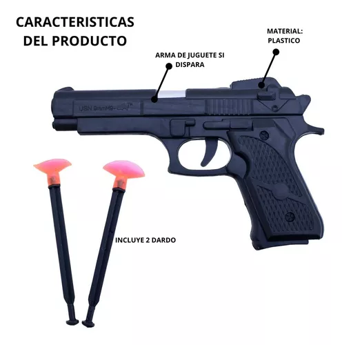 Arma Pistola Negra Con Dardos Juguete