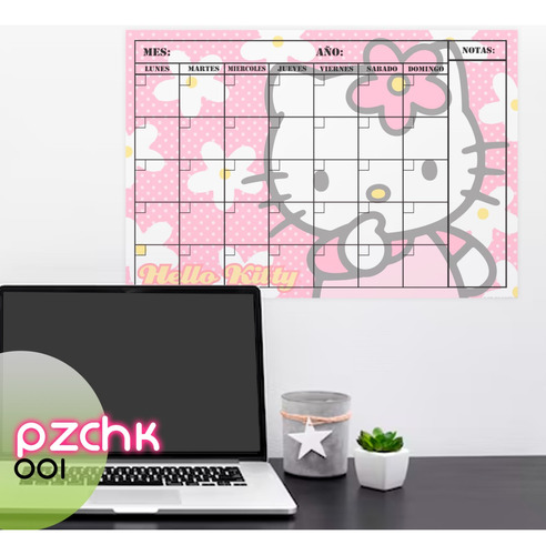 Pizarra Acrilica Planner Mensual Modelo Hello Kitty 60x40cms