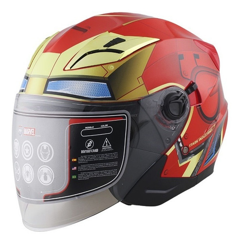 Casco Moto Edge Marvel Iron Man Rojo 3/4 Certificado Dot Color Rojo/Oro Tamaño del casco L (59-60 cm)