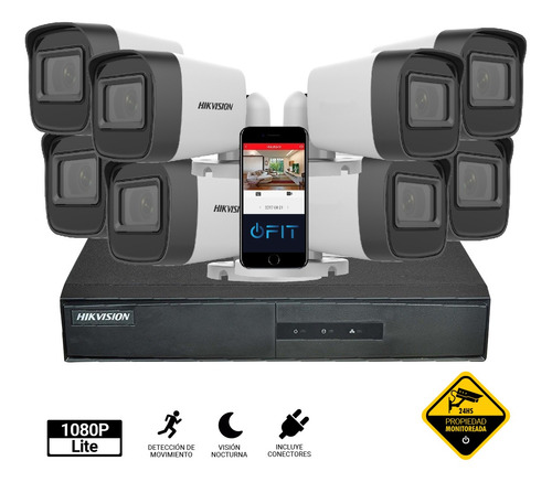 Imagen 1 de 10 de Camara Seguridad Kit Hikvision Dvr 8 Canales + 8 Bullet 720p