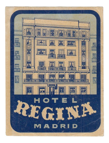 Antiguo Luggage Hotel Regina Madrid España Vintage Etiqueta