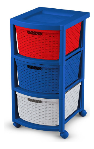 Torre 3 Niveles Cajonera Multiusos Organizador Plastico Color Azul