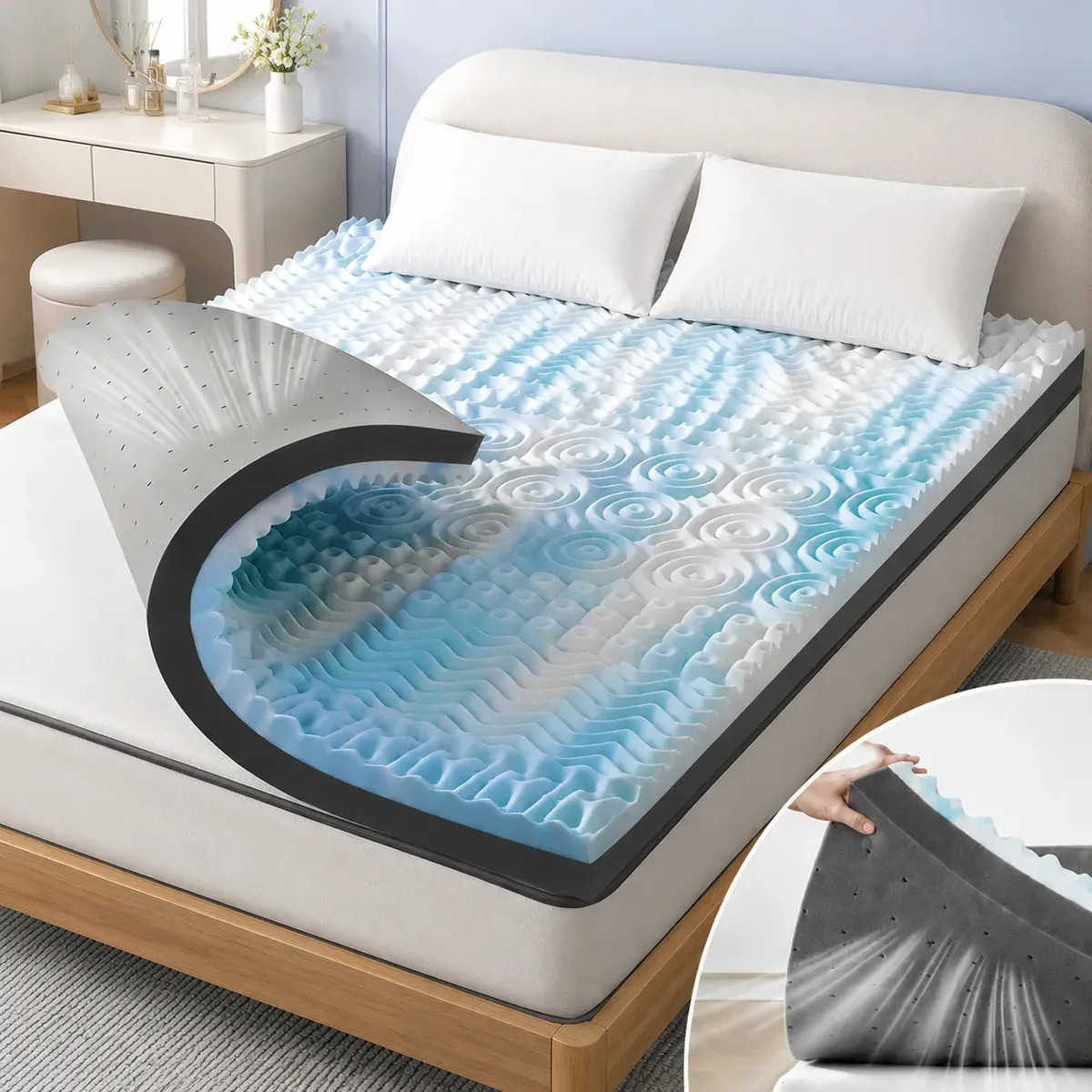 Colchoneta Memory Foam Matrimonial 7 Zona Con Gel Grosor 8cm