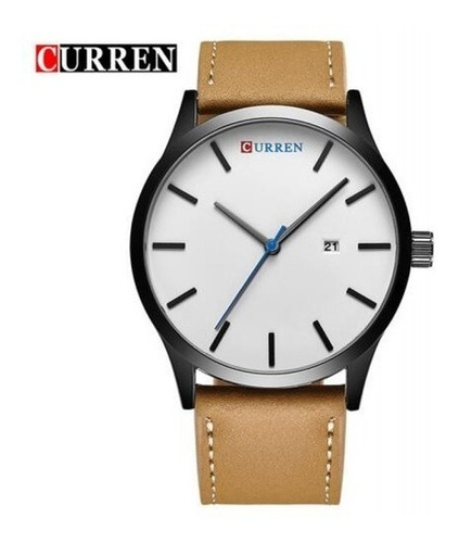 Relógio Masculino Branco Curren 8214 Elegante Couro