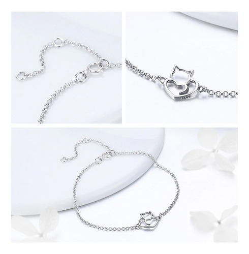 C Pulsera Gato Plata Gatito Adorable Mujer