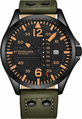 Reloj Hombre Stuhrling 3916.3 Cuarzo Pulso Verde En Cuero