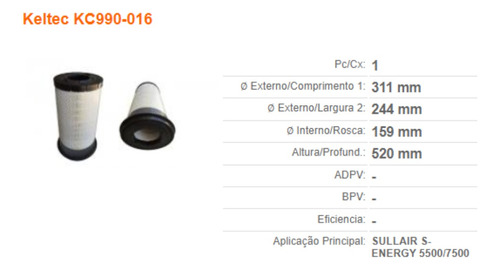 Filtro De Aire 02250168-053 Sullair