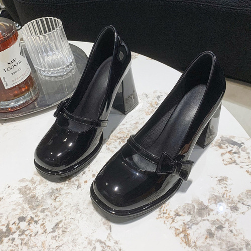 Nuevo Zapatos Mary Jane De Tacón Grueso Con Lazo Francés
