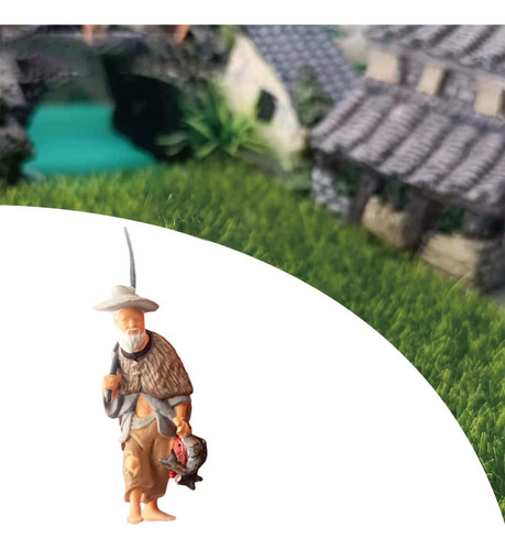 Miniatura 1/87 Pintado Chinês Figuras Homem Pescador Cinza