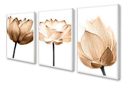 Quadro Decorativo Folhagem Bege Novo Moldura Madeira