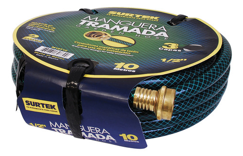 Manguera Tramada 25m 3/4puLG Armada Conector Metálico Surtek Color Azul