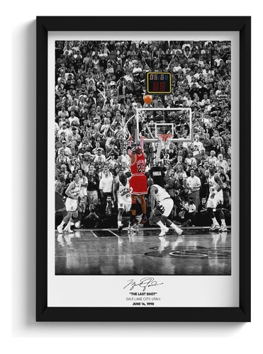 Quadro Nba Michael Jordan Chicago Bulls Moldura E Vidro A3 Cor Preto