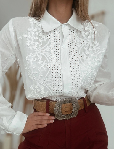 Camisa Blusa Importada Bordada Broderie Encaje Puntilla