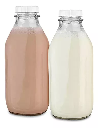  Botellas de leche de vidrio de un litro con tapa de rosca 100%  hermética y resistente, paquete de 6 frascos de 32 onzas, botellas de  vidrio de grado alimenticio para leche