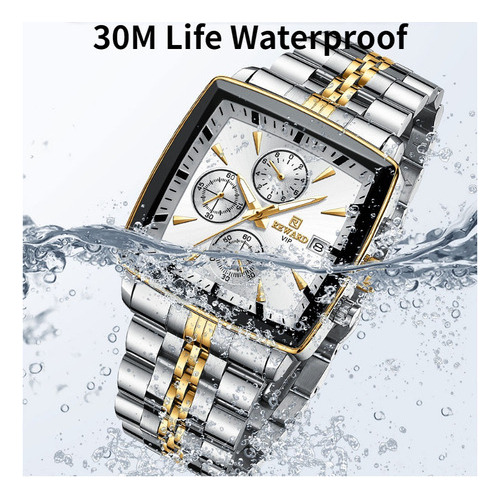 Reloj Reward Square Chronograph De Cuarzo Inoxidable Color Del Fondo Silver Gold White