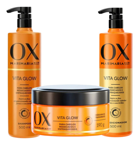 Kit Marimaria Shampoo, Condicionador 500ml Máscara Vita Glow
