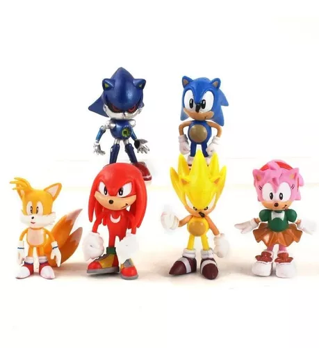 6 boneco miniaturas desenho game sonic the hedgehog tails amy