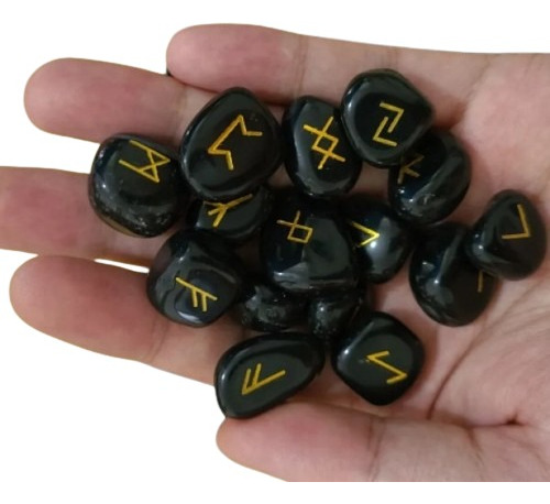 Piedra Runa Onix De 24 Piezas De Color Negro