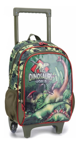 Mochila Infantil Escolar Dinossauro Rodinhas Dino G Verde