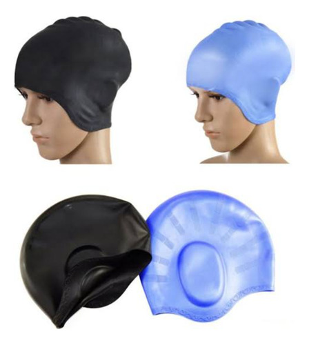 Gorro Natación Con Orejera Silicona Cabello Largo