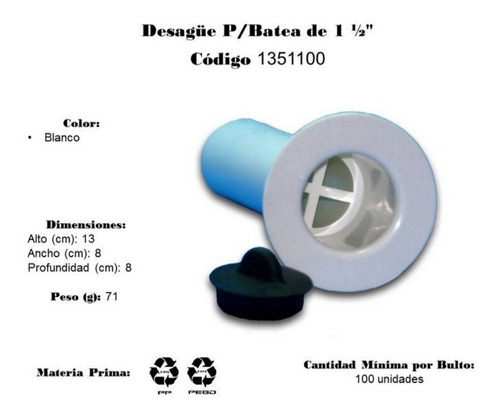 Imagen 4 de 6 de Desague Para Batea Pvc Gmp Al Mayor