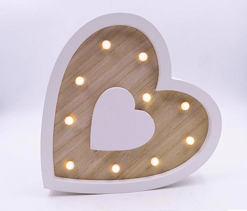 Cartel Corazon  Luz Led Madera 24x24cm Decoración