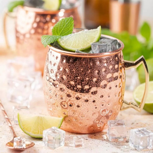 . 4 Tazas De Cobre Martilladas Moscú Con 4 Pajitas De Cobre