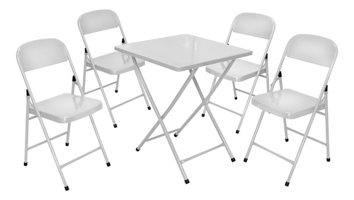 Conjunto De Mesa C/ 4 Cadeiras Dobráveis De Bar Branca