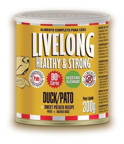 Ração Úmida Para Cães Livelong Natural Sabor Pato Lata 300g