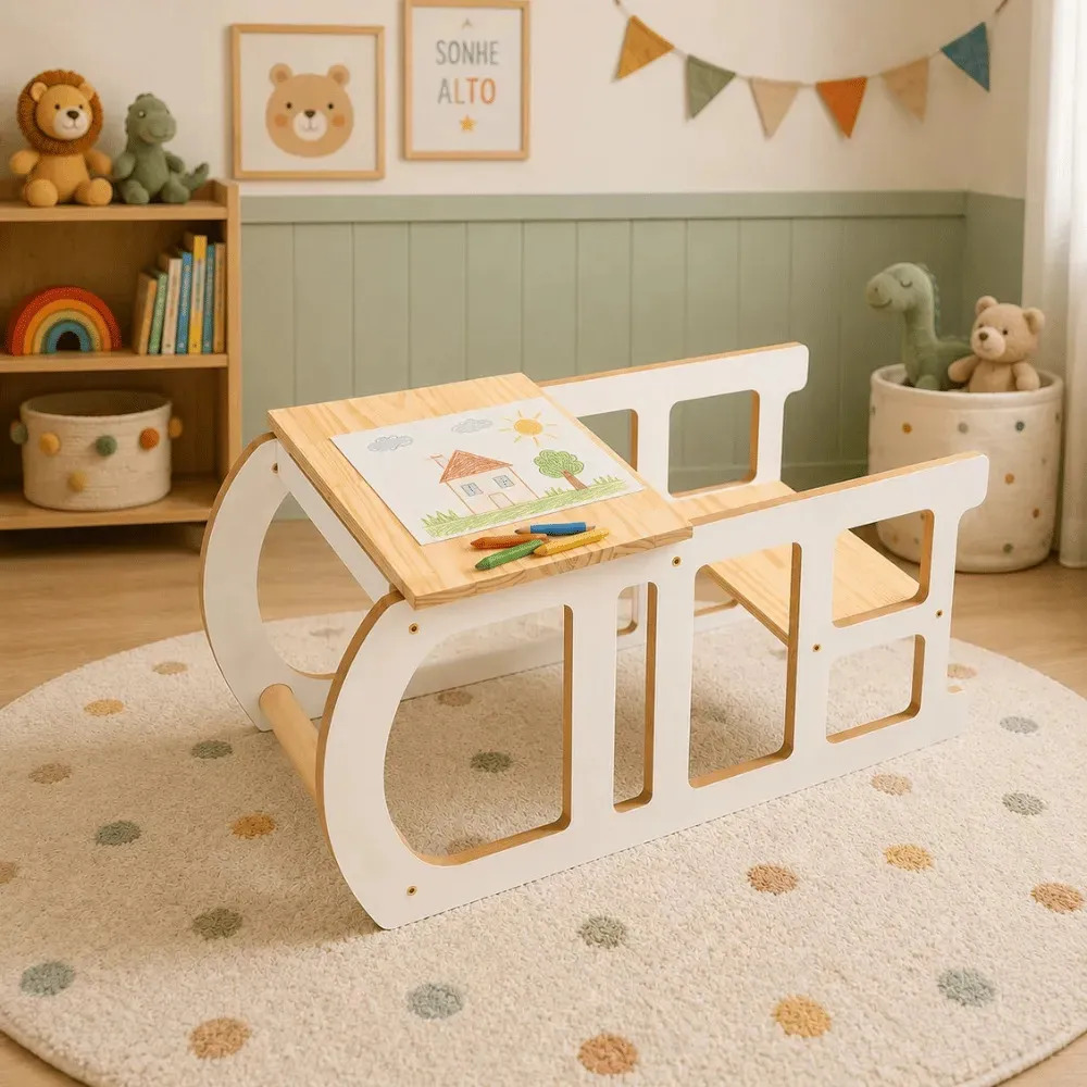 Torre de Aprendizagem Montessori 4 em 1 Infantil Ajustável, em MDF Branco