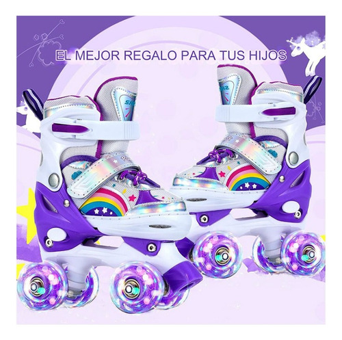 Patines 4 Ruedas Ajustable Arcoiris Para Niñas Morado