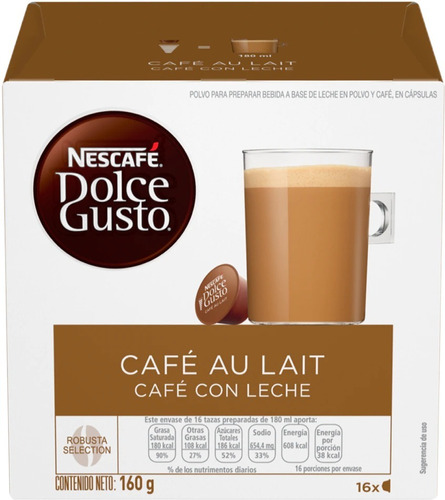 Cápsulas Dolce Gusto Nestlé 1 Caja X 16 Café Con Leche 