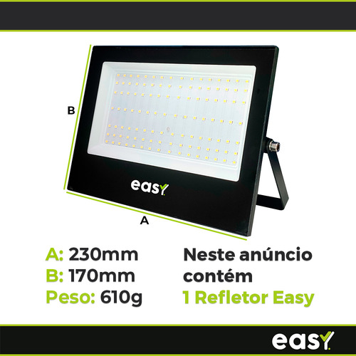 Kit 10 Refletor Led Holofote 200w 6500k Á Prova D Agua Easy