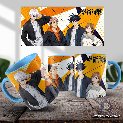 Caneca Jujutsu Kaisen Gojo Itadori Megumi Produto Geek Otaku Azul Jujutsu Kaisen