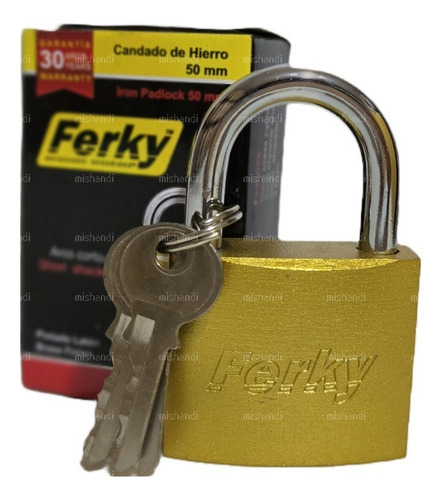 Ferky Candado De Hierro 50 Mm Gancho Corto Con 3 Llaves Color Dorado