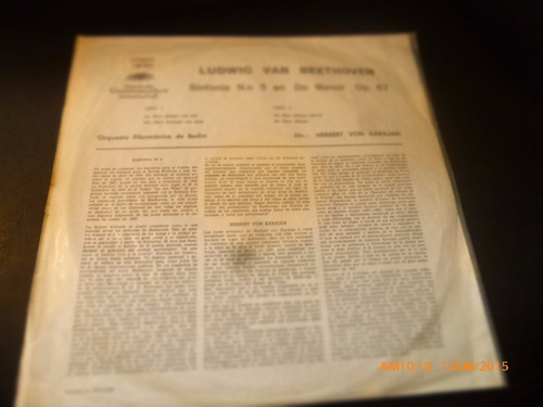 Vinilo Lp De Ludwig Van Beethoven- Sinfonia N° 5(u893