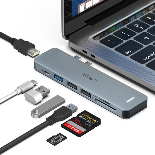 JESWO Hub Adaptador Multifuncional USB Tipo C a HDMI 4K, Lector Tarjeta SD/TF Para Macbook Air/ Pro