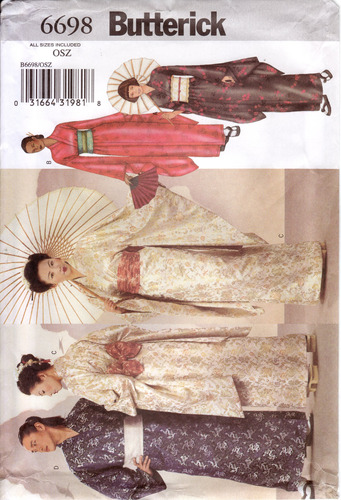 Butterick Patron Costura 6698 Kimono Obi Banda Para Adulto