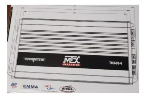 Mini Amplificador 4 Canales Mtx Tnl600-4 1200 Watts Clase D Color Negro Potencia De Salida Rms 140 W