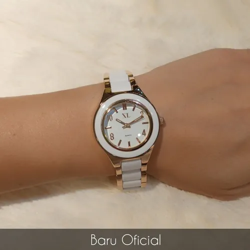 Reloj Xl Extra Large Combinado Tono Rosé Y Blanco Cod.670-14